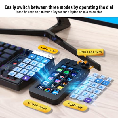 Streaming Deck,Macro pad/Calculator/Numeric Keypad Three Modes | 15 Customizable Macro Keys and LCD Bar,Large Dial,Work Efficiency Device,Compatible with Windows and Mac(N1 Black) - color: Black