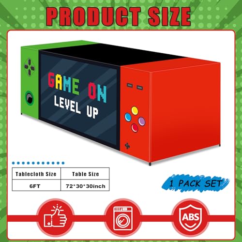 6Ft Video Game Tablecloth Birthday Party Decoration Game Controller Theme Table Cover Washable Fabric Polyester Gaming Table Covers Protector for Gamer Player Birthday Parties Favors Supplies