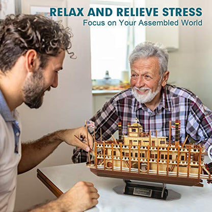 CubicFun 3D Puzzle Mississippi Steamboat Model Kit Gift for Kids and Adults, 142 Pieces - style: 1/100 Mississippi Steamboat