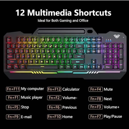 AULA Gaming Keyboard, T102 104 Keys Gaming Keyboard and Mouse Combo with RGB Backlit, All-Metal Panel, Anti-Ghosting, PC Game Keyboard and Mouse, USB Wired Keyboard Mouse for MAC Xbox PC Gamers - color: Black Keycaps + Black Panel