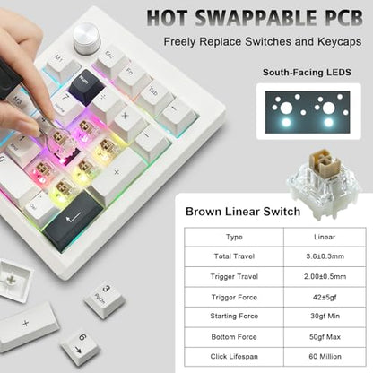 FKZ GMK26 Mechanical Numpad,Gasket VIA Macro Numeric Keypad Hot Swap Wireless 2.4G/BT5.0/Wired USB-C RGB Backlit 26 Keys Mini Protable Number Keyboard Programmable for Win/Mac/Gaming (White) - color: White
