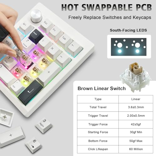 FKZ GMK26 Mechanical Numpad,Gasket VIA Macro Numeric Keypad Hot Swap Wireless 2.4G/BT5.0/Wired USB-C RGB Backlit 26 Keys Mini Protable Number Keyboard Programmable for Win/Mac/Gaming (Black) - color: Black