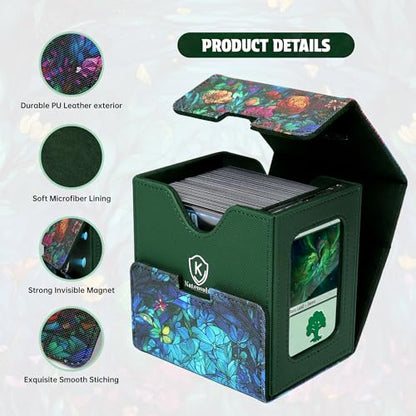 Katomula Card Deck Box for MTG Commander, Trading Cards Case Holds 100 Double-Sleeved Cards with Commander Display and Dice Tray-Forest - style: Forest