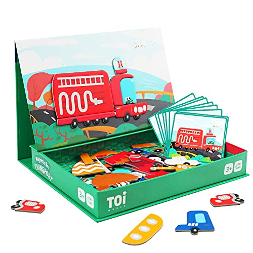 TOI Kid Magnet Toys Magnetic Jigsaw Puzzle for Kids Ages 3-5, Transport | Portable Travel Puzzle, Toddler Magnetibook with Game Board, Preschool Educational Game, Home School Tabletop Activity Gift - style: Transport