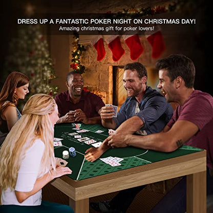 YUZPKRSI 70 x 35 Inch Poker Mat, 8 Players Texas Hold'em Poker Rubber Mat Poker Topper for Tables, Folding Portable Poker Table Top Layout w/Carrying Bag for Poker Games, Blackjack, Casino - color: 70 X 35 Inch-green