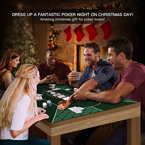 YUZPKRSI 47×23 Inch Poker Mat, 6 Players Texas Hold'em Poker Rubber Mat Poker Topper for Tables, Folding Portable Poker Table Top Layout w/Carrying Bag for Poker Games, Blackjack, Casino - color: 47 X 24 Inch Bright Green