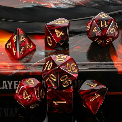 QMAY DND Dice Set -D&D Polyhedral Dice (7 Pcs) for Dungeons and Dragons (Red and Black) - color: Red and Black