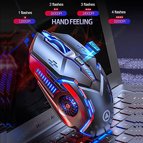 Gaming Mouse Wired,6 Buttons, 4 Adjustable DPI Up to 3200 DPI, 7 Circular & Breathing LED Light, Multifunction Wired Mouse Used for Games and Office (Black) - color: Black