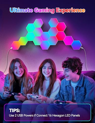 TECKNET Hexagon Light Panel - 8 Pack Smart APP RGB Hexagon LED Lights Wall Lights with Remote Control & Music Sync for Halloween Decor, Gaming Decor