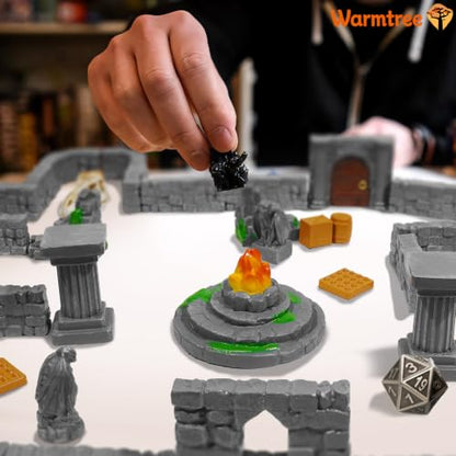 Warmtree 60 Pcs Modular Dungeon Walls,28mm Miniature Terrain | Building Accessories for Tabletop Scene Diorama Supplies Battle Grid Mat Accessory Gift of Christmas Halloween