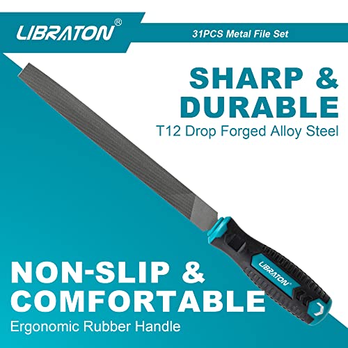 LIBRATON 31PCS Metal File Set, Metal Files, 12 Needle Files | For Metal, Steel, Wood, Metalworking, Woodworking, Hobby & Crafts, with Riffler File, 12 Sandpapers, Steel Brush, Carry Case - style: Metal File-31PCS