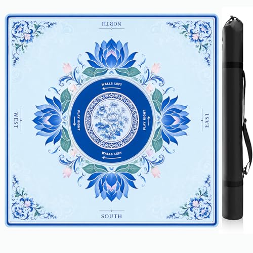 Blue Floral Mahjong Mat,Non Slip American Mah Jongg Table Mat | 32in soft neoprene mah jongg mat reduces tile noise protects tabletops & packs easily for game nights or a thoughtful gift - color: 015