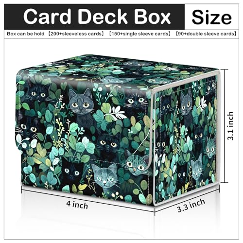 Card Deck Box for MTG Trading Cards with Magnetic Closure,Premium Card Storage Box Case Cover for TCG CCG Magic Cards,Cat Green Leaves - color: Cat Green Leaves