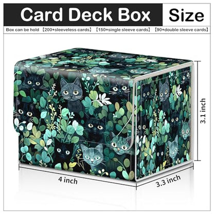 Card Deck Box for MTG Trading Cards with Magnetic Closure,Premium Card Storage Box Case Cover for TCG CCG Magic Cards,Cat Green Leaves - color: Cat Green Leaves