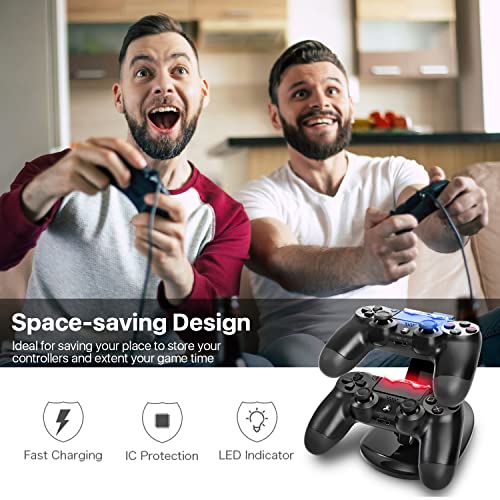TNP PS4 Controller Charger Dock for 2 DualShock 4 Controllers, Black | Dual PS4 charging station charges 1 controller in about 2 hours or 2 in about 4 hours, with LED status indicators.