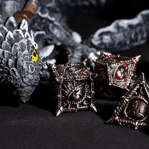 Metal Dice Set Bloodstained Dragon Metal DND Dice for Tabletop Games | Leather Storage Bag, DM Gift, for Dungeons and Dragons Role Playing Games - color: Dragon-bloodstained