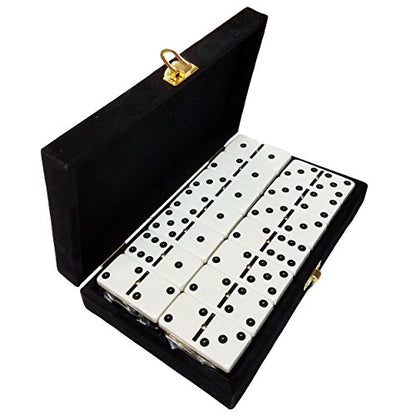 Marion Domino Double 6 White Jumbo Tournament Professional Size with Spinners in Elegant Black Velvet Case. - color: White