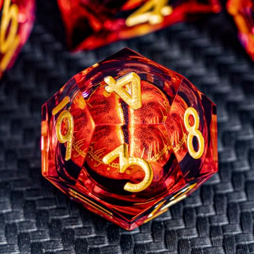 ARUOHHA DND Resin Dice Gazes Eye Dice Liquid Core Flaming RPG Sharp Edged Dice Set with Gift Box, Polyhedral D and D Dice Set Compatible with Dungeons Dragons Role Playing Game D20 D12 D10 D8 D6 - color: Sl01-gold Red