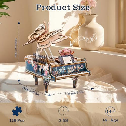 3D Puzzles for Adults, 3D Wooden Puzzle-Magic Piano, Mechanical Model Kit Music Box, DIY Wooden Model Building Hobby Gifts for Men Women, Birthday Gift for Music Box Puzzle Lover - color: Magic Piano