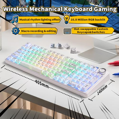 LEOBOG X Aula Wireless Mechanical Keyboard 8000mAh Creamy Gaming Keyboards | Aula F99 Pro Multifunction Metal Knob,Hot Swappable Custom,RGB Backlit,Tri-Mode BT/USB-C/2.4GHz Connect,PBT Keycaps,Full Size - color: White Comics