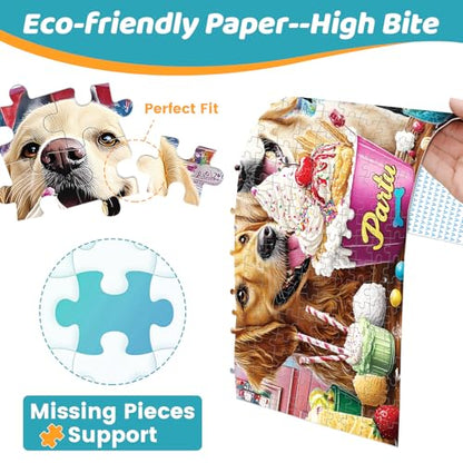 300 Pieces Puzzles for Adults | Dog Birthday Party Jigsaw Puzzles 300 Piece for Children Adults Seniors | Sturdy,Safe | Engaging & Educational Toys Great Gift for Boys Girls 20.5 x 15 in - style: IceCream