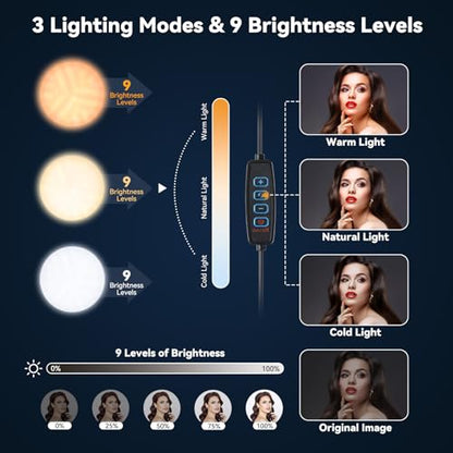 Zoom Lighting for Computer, Adjustable Desk Video Conference Lighting for Video Calls, Desk Ring Light with Stand and Phone Holder for Webcam, Home Office, Online Meetings, Live Streaming