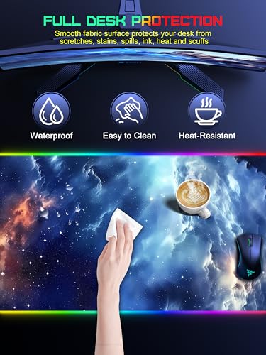 TopMade Wireless Charging Mouse Pad, RGB Gaming Mousepad, 35.4" x 15.8" Extra Large Waterproof Keyboard Desk Pad, Computer Desk Mat, Blue Nebula (Includes 20W PD Power Adapter & 6.56ft Woven Cable) - color: RGB Blue Nebula-35.4"x15.8"-with Adapter