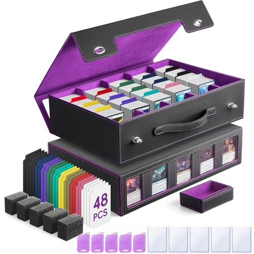 5-Row Trading Card Storage Box with Handle and Commander Display, 3900+ Card Case Includes 5 Top Loaders, 5 Stoppers, 48 Dividers, 1 Dice Tray for MTG TCG PTCG Sports Cards