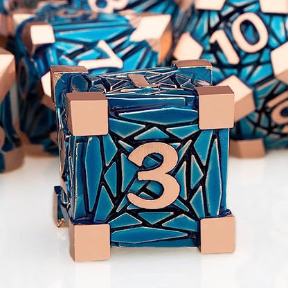 7PCS Metal DND Dice Set with Box, Debris RPG Copper Blue D and D Dice for use with D&D Tabletop Games Role Playing Game Polyhedral Dice Set D20 D12 D10 D8 D6 D4 - color: Chartreuse