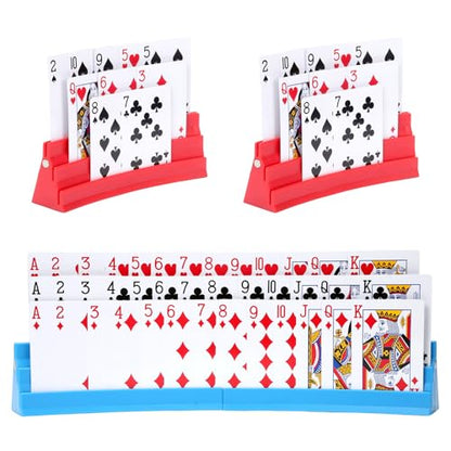 Expandable Plastic Card Holder, Set of 4 - Upgradeable Design for Seniors, Arthritis, Small Hands, UNO, Poker and All Card Games - color: Red+blue(4 Pack)