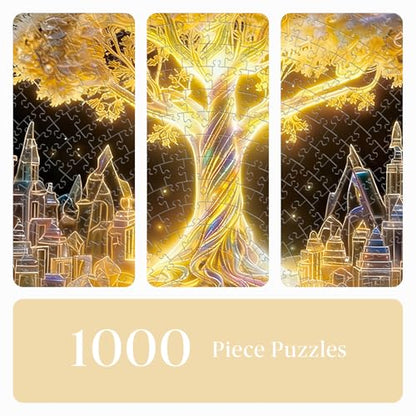 1000 Piece Round Jigsaw Puzzle for Adults, Tree of Life in Crystal Ball 26.6in Difficult Impossible Puzzles with Letters on Back, Crystal-Style Aesthetic Art, Mindful Activity Gift for Adults - color: B-crystal Tree of Life