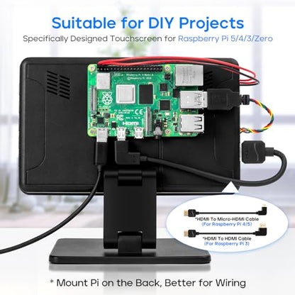 ROADOM 7" Touchscreen Monitor, 1024x600 IPS Raspberry Pi Screen, HDMI | 5-Point Touch, Dual Speakers, Plug & Play, Pi 5/4/3/Zero, Home Assistant, Gaming, PC Sub-Monitor, 3 Display Modes, with Case - size: 7 Inch