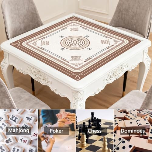 Brown Mahjong Mat with Rules, 31.5*31.5in Anti Slip American Mahjong Mat for Table, Noise Reduction, Neoprene Mah jongg Mats with Carrying Bag & 3 Dices, Mahjong Supplies Gift, Board Tile Games Mats - color: Brown01