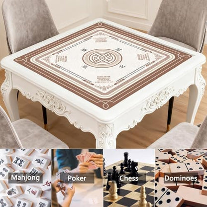 Brown Mahjong Mat with Rules, 31.5*31.5in Anti Slip American Mahjong Mat for Table, Noise Reduction, Neoprene Mah jongg Mats with Carrying Bag & 3 Dices, Mahjong Supplies Gift, Board Tile Games Mats - color: Brown01
