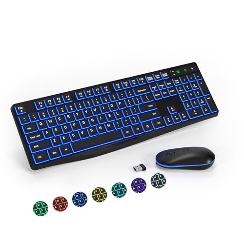 Wireless Keyboard and Mouse Combo, Lovaky 2.4G Full-Sized Ergonomic Keyboard Mouse, 3 DPI Adjustable Cordless USB Keyboard and Mouse, Quiet Click for Computer/Laptop/Windows/Mac (RGB Rainbow, 1 Pack) - color: RGB Rainbow, size: 1 Pack