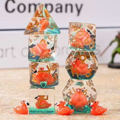 Resin Dice Set,Polyhedral Dice Animal Inclusion Dice,RPG D and D Dice Set for Role Playing Games (Flamingo) - color: Flamingo