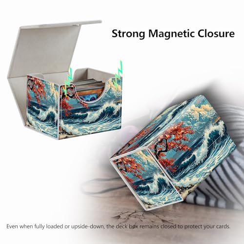 Strong Magnet Card Case Deck Box Mtg Card Box Playing Card Box Magic Deck Box Tcg Up to 200 Cards Creative Pattern Trading Card Storage Box for Collectible Card Games, Great Wave Beach Towel - color: Great Wave Beach Towel
