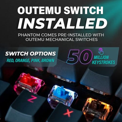 TECWARE Phantom+ 87 Mechanical Gaming Keyboard | RGB LED Backlit | Hot Swappable Wraith Brown Switches | 87 Key TKL Layout | Thocky Sound Profile | Detachable USB-C Wired | Black - color: Brown Switch