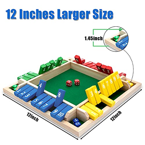 Shut The Box Game, 12 Inches Family Wooden Board Table Math Dice Games for Adults and Kids, 2-4 Player Classics Tabletop Version Games for Classroom,Home,Party or Pub - size: 12*12inch
