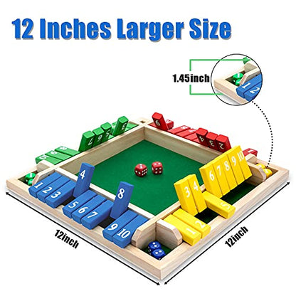 Shut The Box Game, 12 Inches Family Wooden Board Table Math Dice Games for Adults and Kids, 2-4 Player Classics Tabletop Version Games for Classroom,Home,Party or Pub - size: 12*12inch