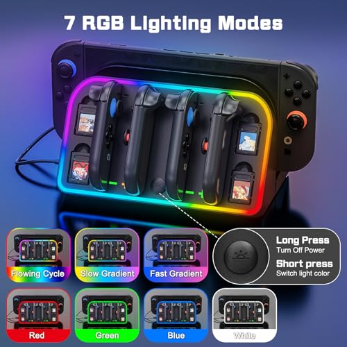 Switch 2 Wall Mount, Wall Mount Stand for Nintendo Switch 2 (2025) Console with 4 Joy Con Charger Ports and 7 RGB Modes Light, Space Saving Dock with Cooling Vent Design & Easy Installation