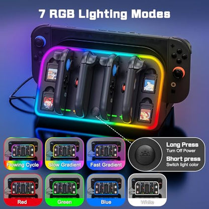 Switch 2 Wall Mount, Wall Mount Stand for Nintendo Switch 2 (2025) Console with 4 Joy Con Charger Ports and 7 RGB Modes Light, Space Saving Dock with Cooling Vent Design & Easy Installation