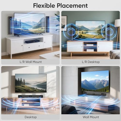 Sound Bar for Smart TV, 80W Soundbar with Four Woofers, Dual Horn Tweeters, 2.0 Channel TV Speaker, 2 in 1 Detachable Design, BT/ARC/AUX/Optical Connection, Surround Sound System for TV - size: 31 Inch