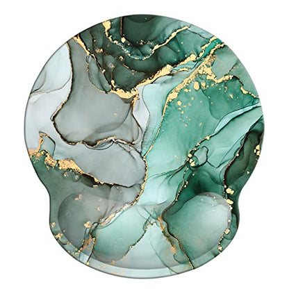 Memory Foam Wrist Support Mouse Pad Comfortable Padded Wrist Mousepads 9in X10in Desktop Notebook Mouse Mat (Marble Jade Green Golden Foam) - color: Marble Jade Green Golden Foam