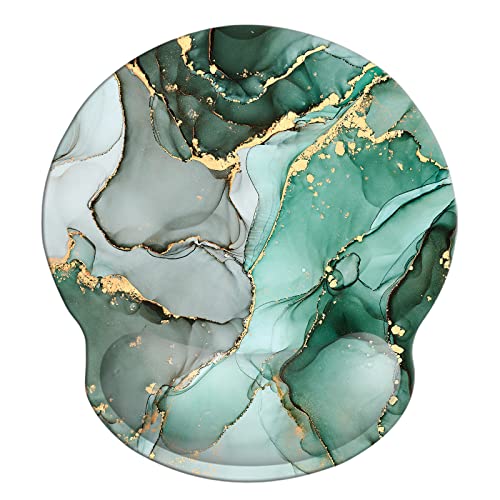 Memory Foam Wrist Support Mouse Pad Comfortable Padded Wrist Mousepads 9in X10in Desktop Notebook Mouse Mat (Marble Jade Green Golden Foam) - color: Marble Jade Green Golden Foam