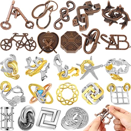 24 Pcs Metal Brain Teaser Puzzles Assortment for Adults Difficult Magic Puzzles Highly Hard Brain Games Iq Logic Test Disentanglement Game for Mind Challenge(Novelty) - style: Novelty