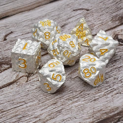 Dragon Scale Metal Dice Set-Dragon Claw,with Gift Metal Box for TTRPG Tabletop Gaming,Dungeon Masters,RPG Adventures(White) - color: White