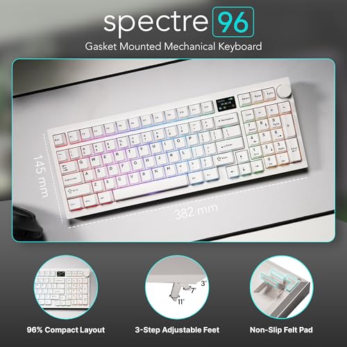 TECWARE Spectre 96% RGB Mechanical Gaming Keyboard | Customizable LCD Screen | Tri-Mode Wireless with Knob | Gasket Mount | South Face 5-Pin Hot-Swappable Sockets | White Candy Red Linear Switch - color: Candy Red