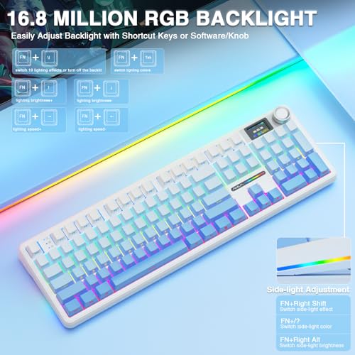 AULA F108 PRO - Wireless Mechanical Keyboard with Screen&Knob,Hot Swappable Gaming Keyboard with 8000mAh Battery,Pre-lubed Switches,RGB Backlit,PBT Keycaps Creamy Sounding Computer Keyboards,104 Keys - color: Gradient Blue