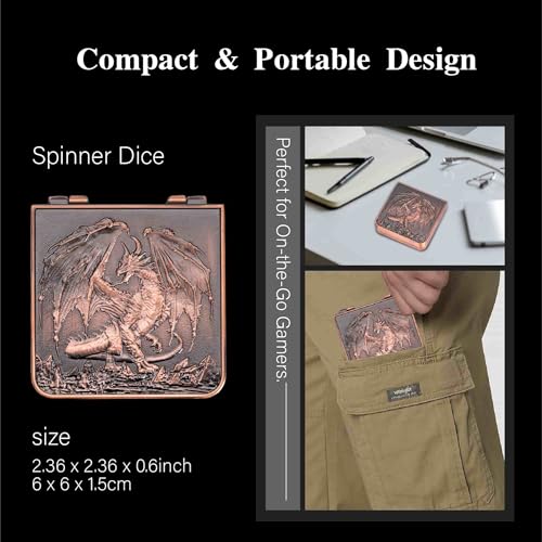 Foldable Spinner Metal DND Dice Set – Compact Elegant Design with D4, D6, D8, D10, D12, D20, D% for TTRPG Gifts - color: Ancient Copper